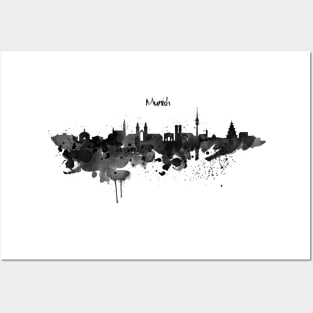 Munich Black and White Skyline Silhouette Posters and Art